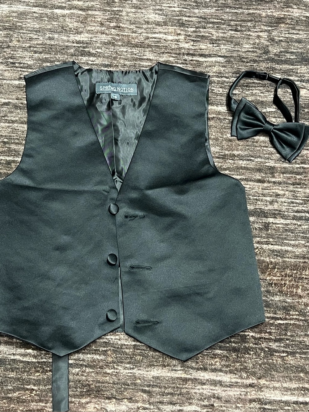 Boys Black Satin Vest with Bow Tie - 6
